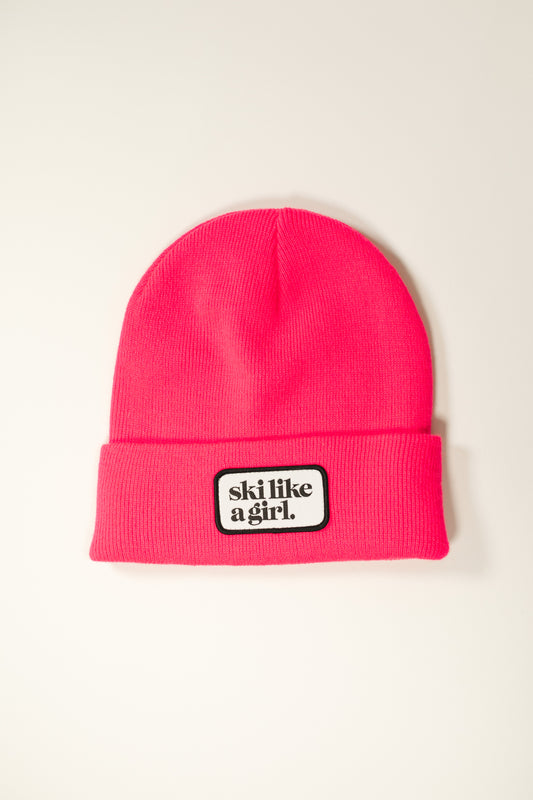 Hot Pink Beanie with Patch