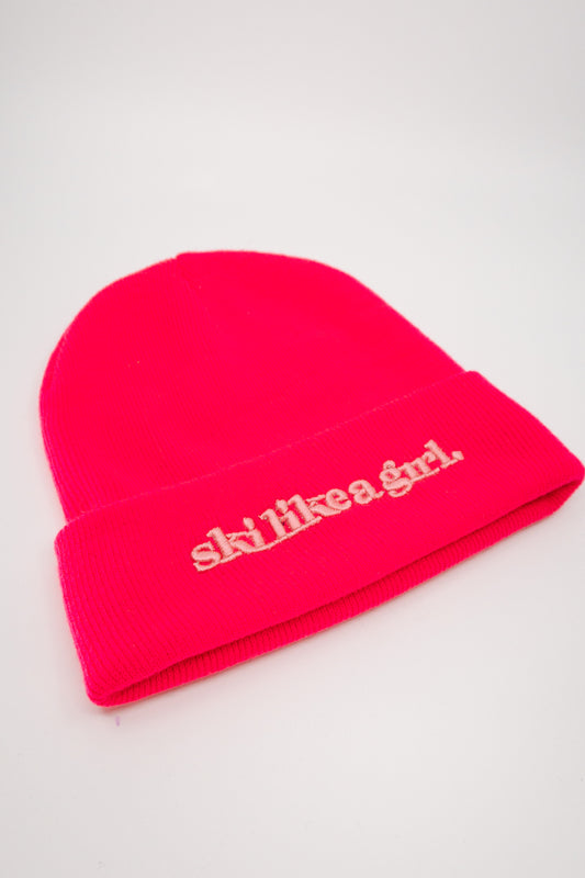Hot Pink Embroidered Beanie