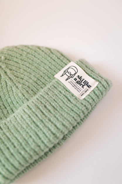 Sage Green Beanie with Small Tag