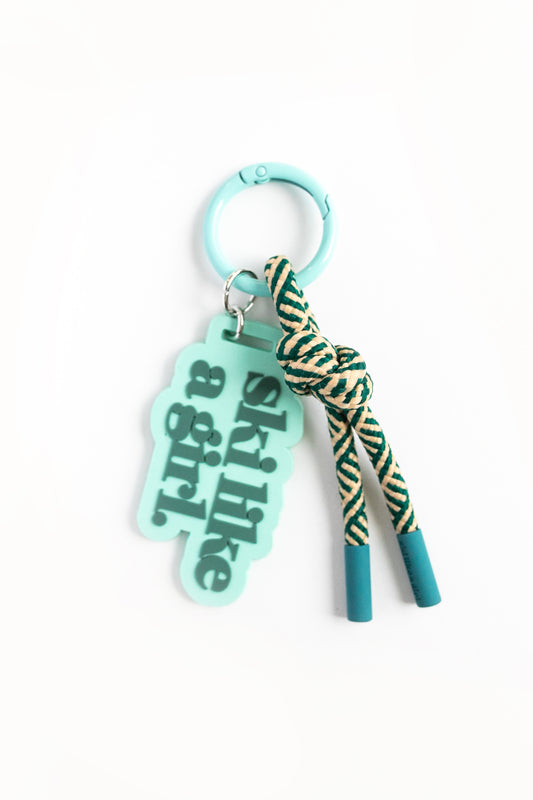Teal Stripes Bag Charm | Rope Keychain & Backpack Clip