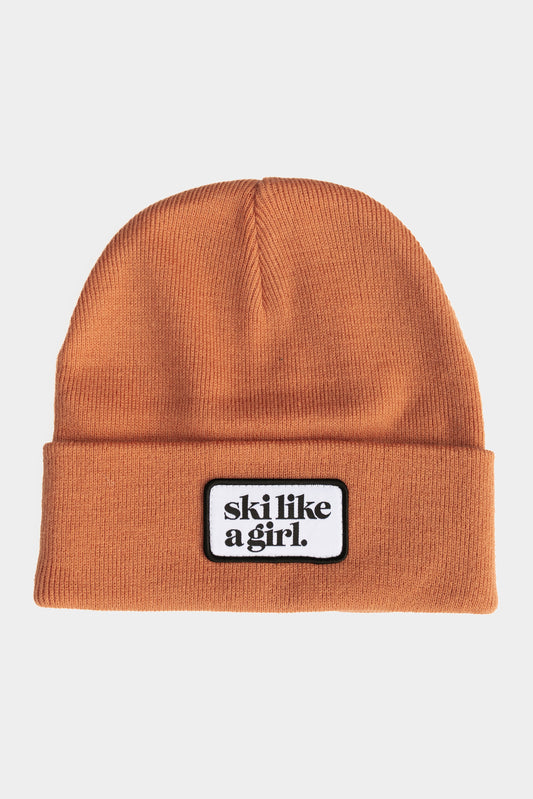 Ski Like a Girl Classic Patch Beanie - Camel