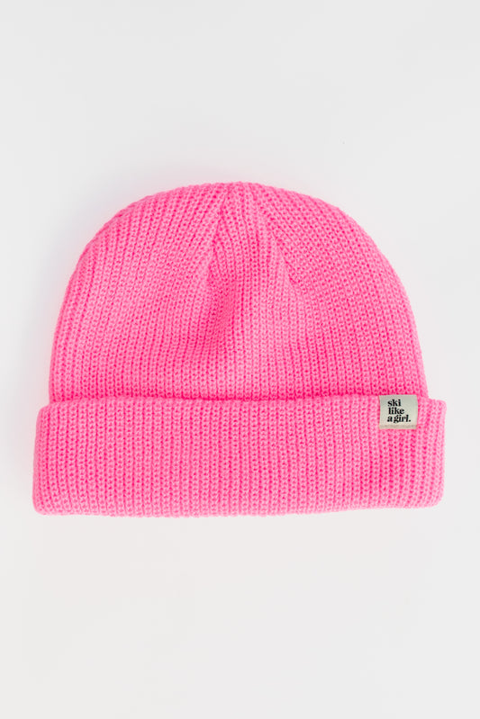 Knit Fisherman Tag Beanie – Hot Pink