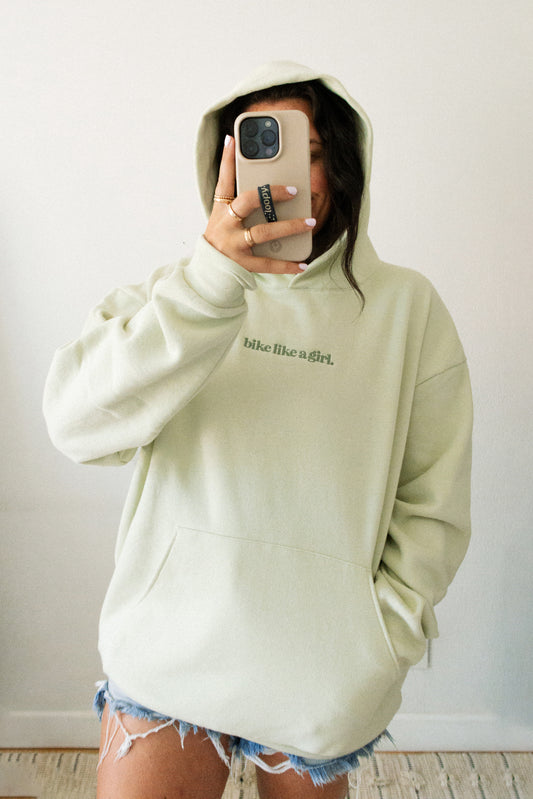 Bike Like a Girl Hoodie - Honey Dew