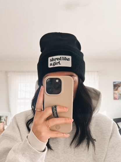 Black Shred Patch Beanie