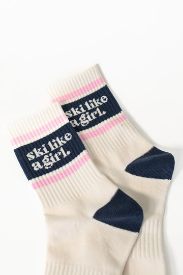 Ski Like a Girl Socks – Navy Stripe