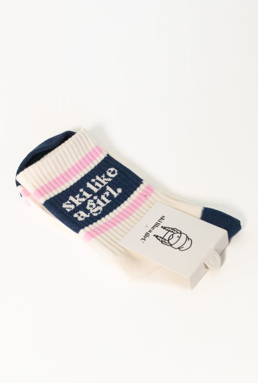 Ski Like a Girl Socks – Navy Stripe
