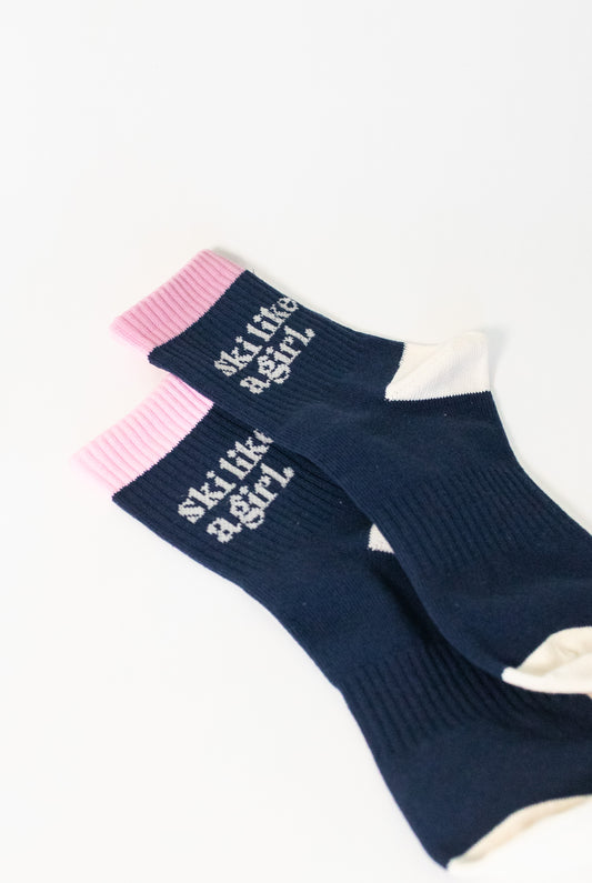 Ski Like a Girl Socks – Navy
