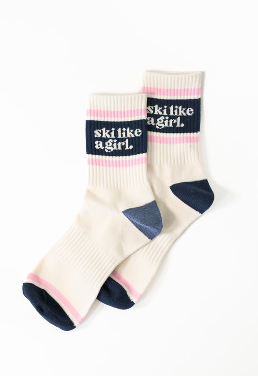 Ski Like a Girl Socks – Navy Stripe