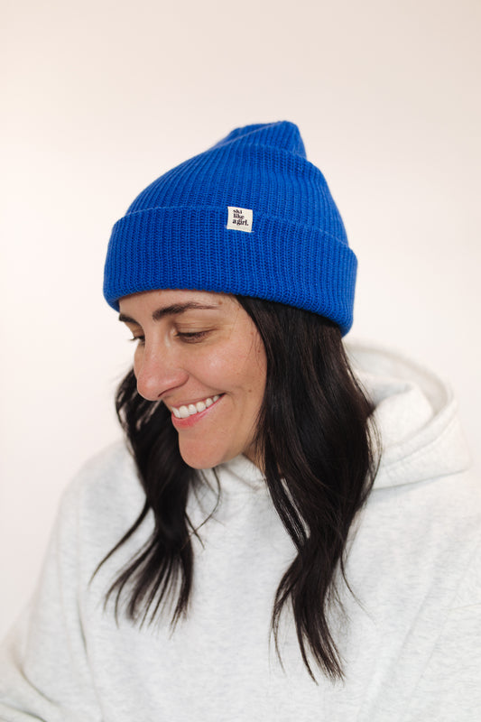 Knit Tag Beanie – Cobalt