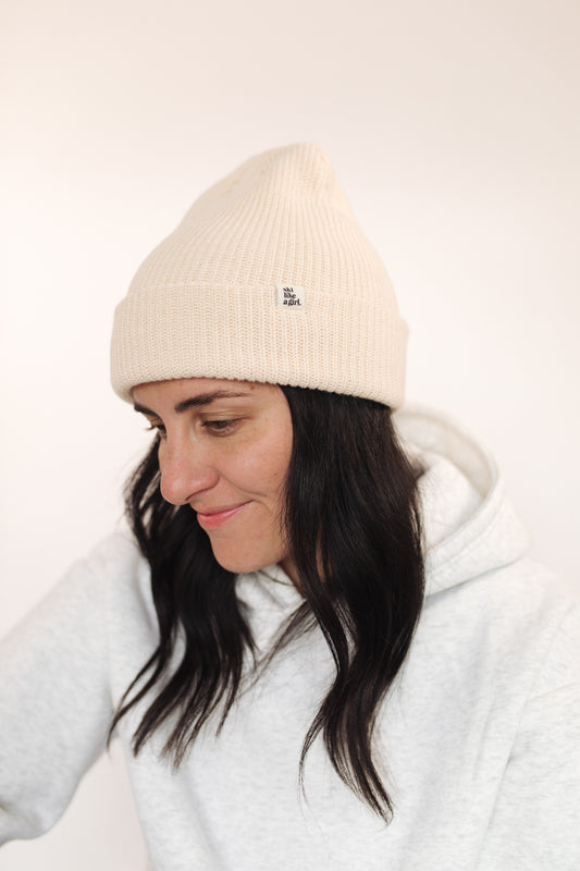Knit Tag Beanie – Ivory