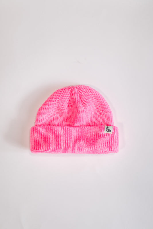 Knit Fisherman Tag Beanie – Hot Pink