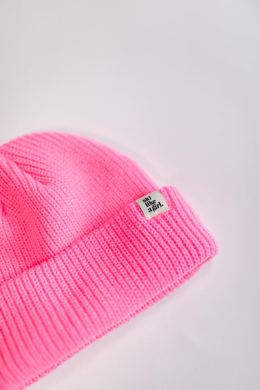 Knit Fisherman Tag Beanie – Hot Pink
