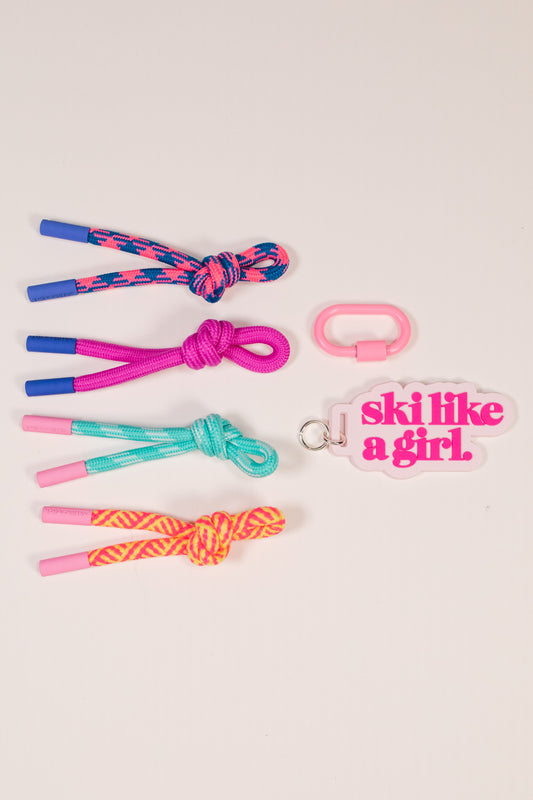 Ski Like a Girl Pink Bag Charm Set
