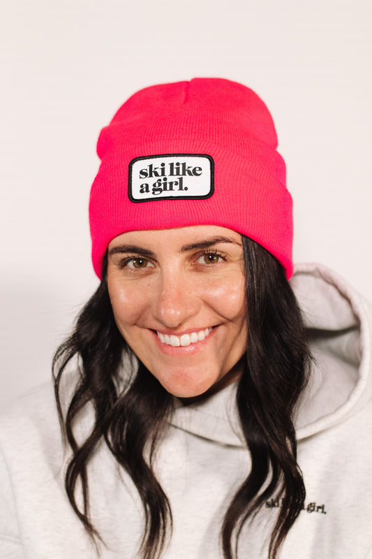 Hot Pink Beanie with Patch
