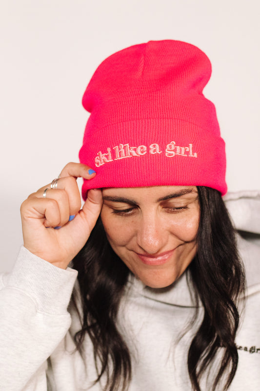 Hot Pink Embroidered Beanie