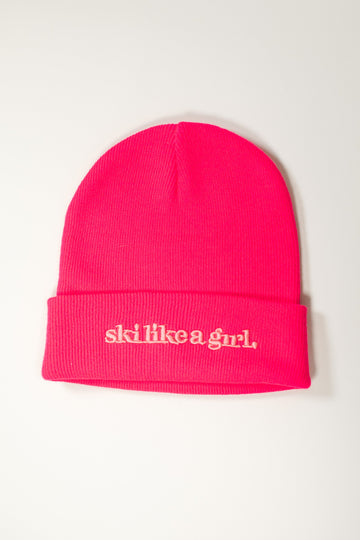Hot Pink Embroidered Beanie