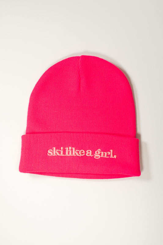 Hot Pink Embroidered Beanie