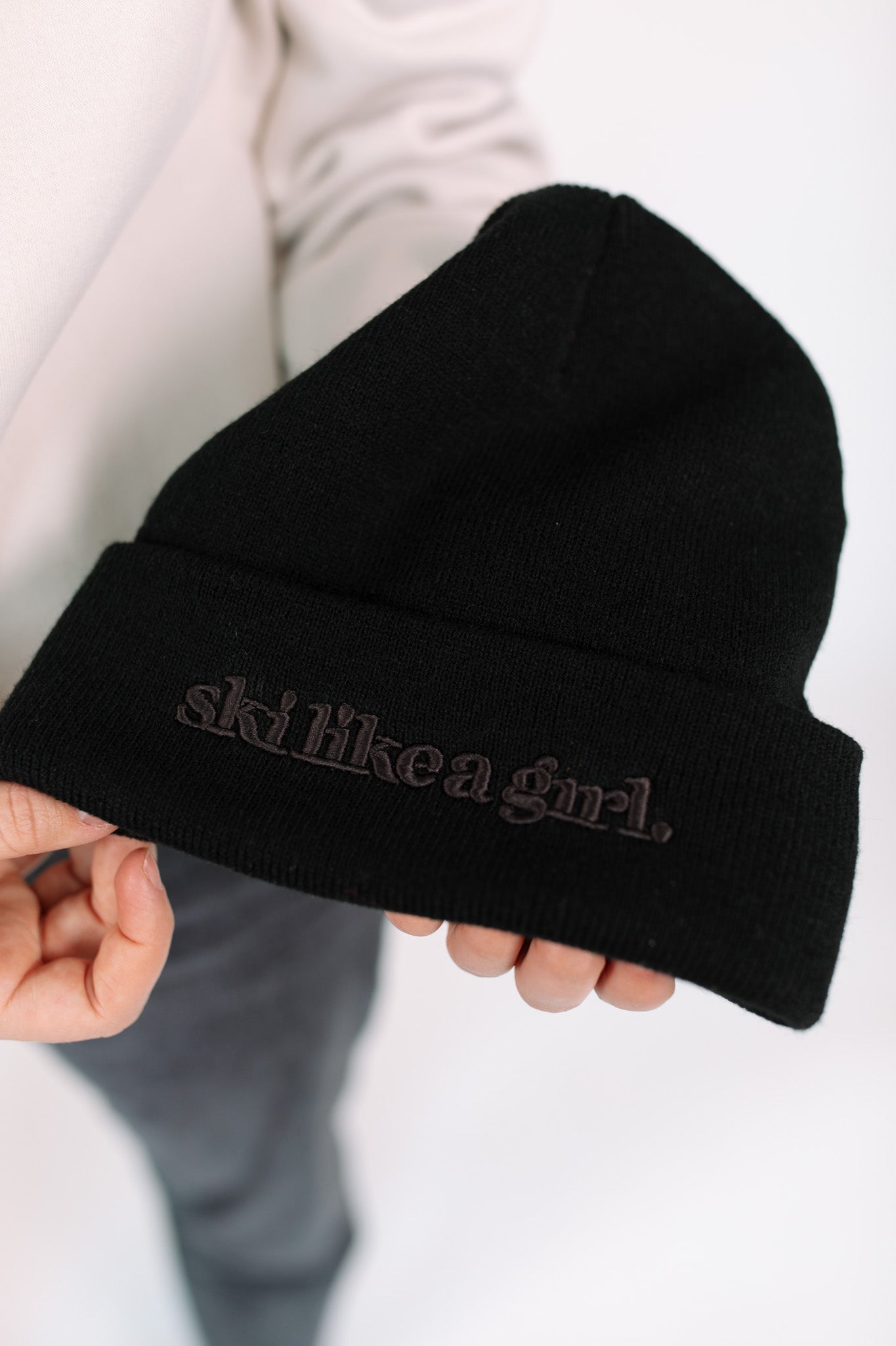 Black on Black Embroidered Beanie