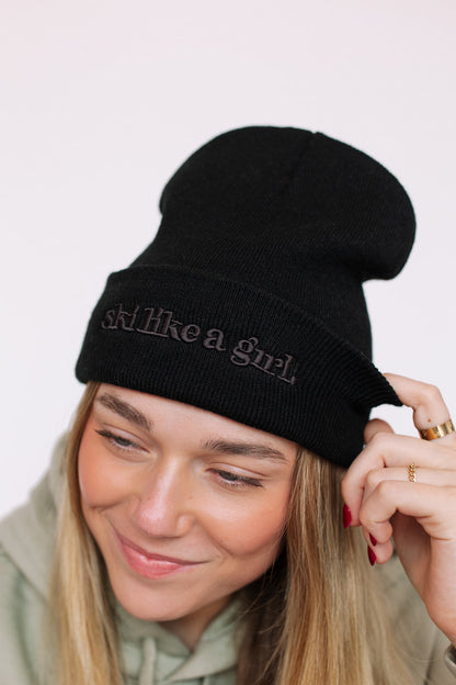 Black on Black Embroidered Beanie