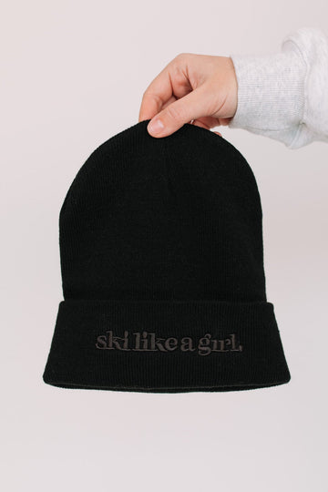 Black on Black Embroidered Beanie