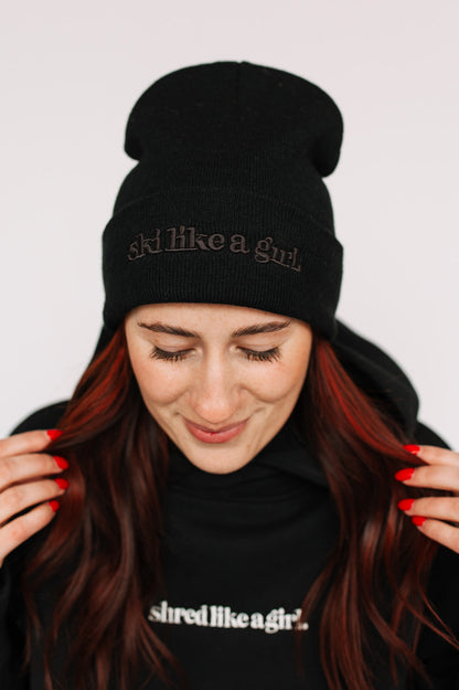 Black on Black Embroidered Beanie