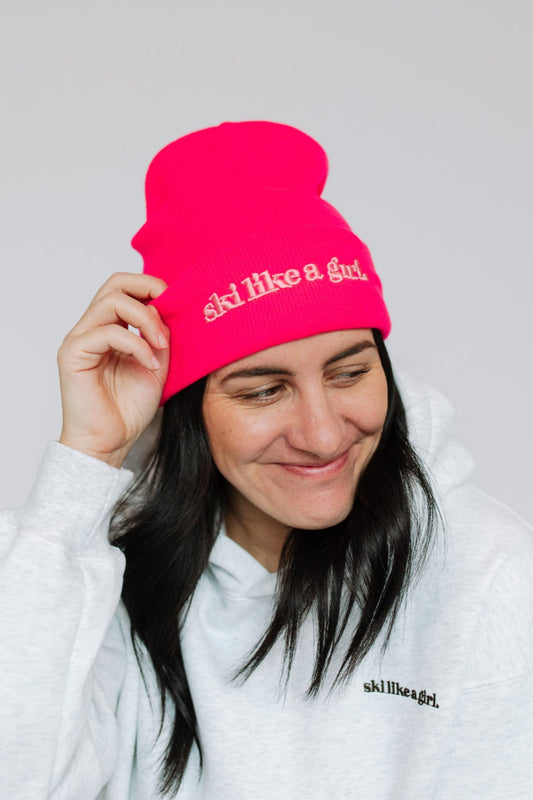 Hot Pink Embroidered Beanie