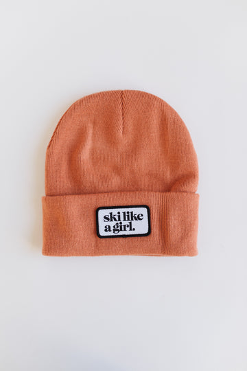 Ski Like a Girl Classic Patch Beanie - Camel