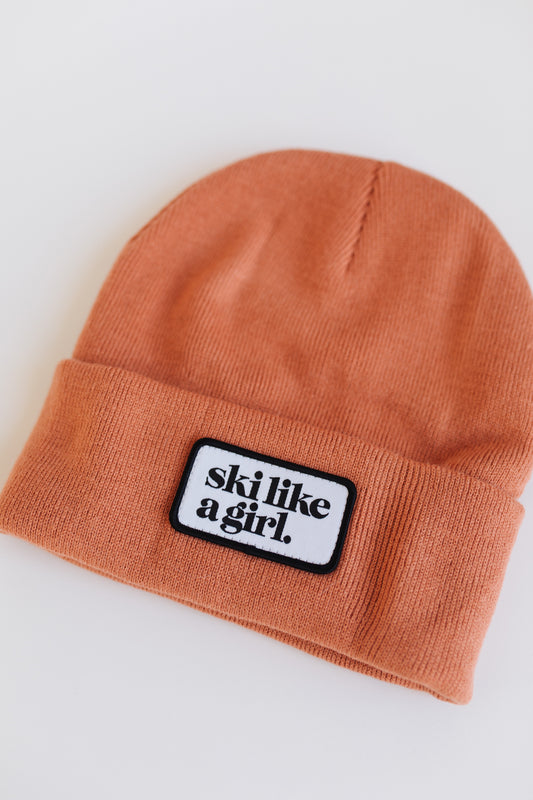 Ski Like a Girl Classic Patch Beanie - Camel