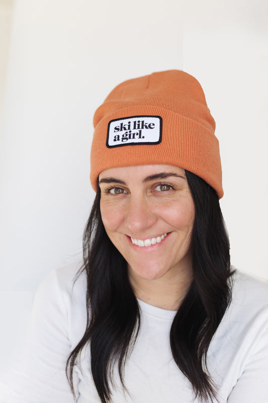 Ski Like a Girl Classic Patch Beanie - Camel