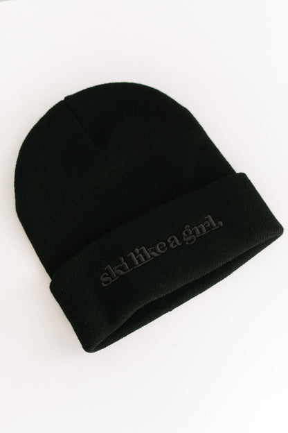 Black on Black Embroidered Beanie