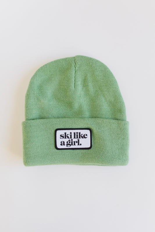 Ski Like a Girl Classic Patch Beanie - Green
