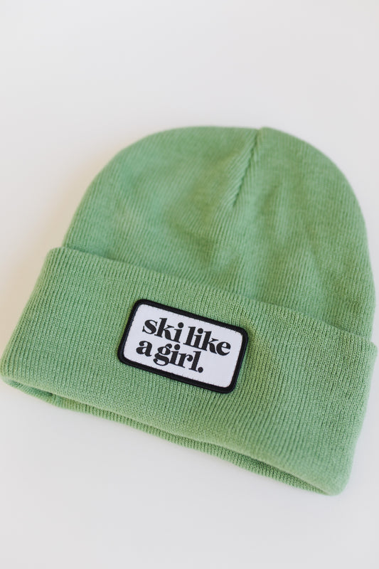 Ski Like a Girl Classic Patch Beanie - Green