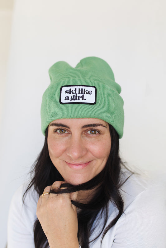 Ski Like a Girl Classic Patch Beanie - Green