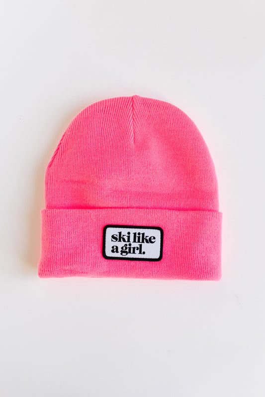 Hot Pink Beanie with Patch