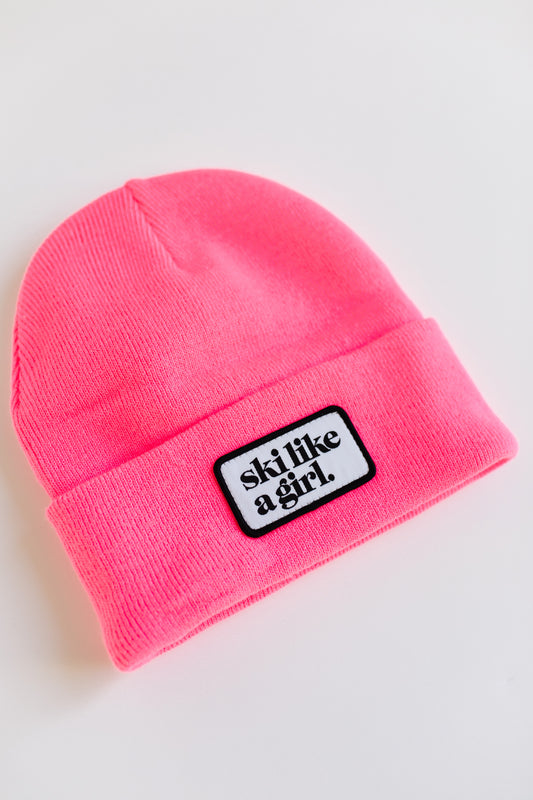 Hot Pink Beanie with Patch