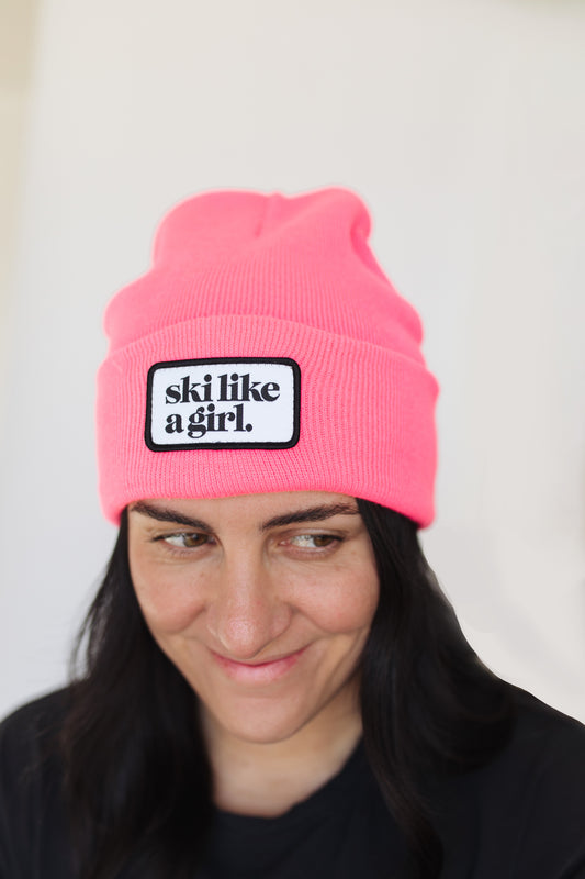 Hot Pink Beanie with Patch