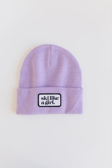 Ski Like a Girl Classic Patch Beanie - Lilac