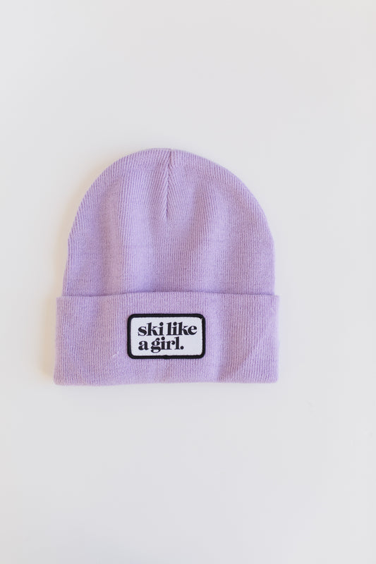 Ski Like a Girl Classic Patch Beanie - Lilac
