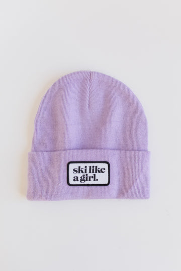 Ski Like a Girl Classic Patch Beanie - Lilac