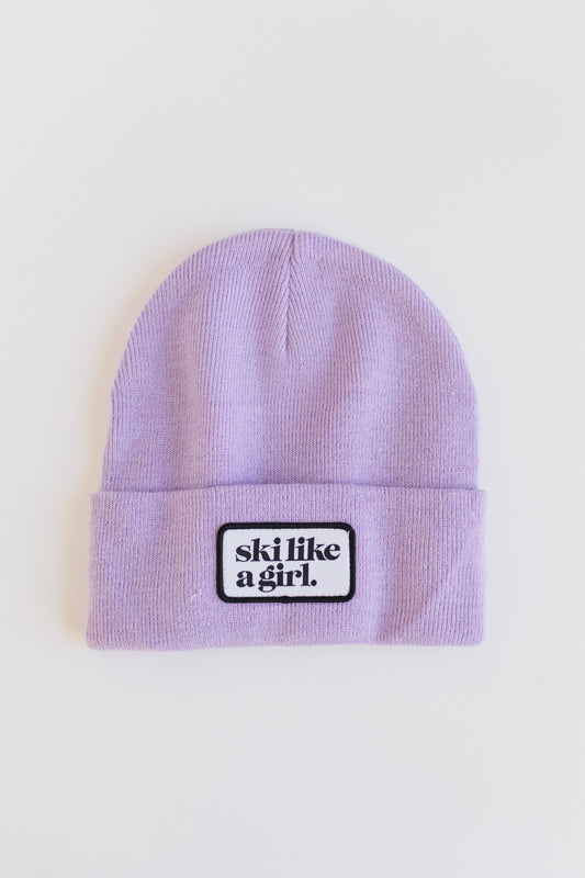 Ski Like a Girl Classic Patch Beanie - Lilac