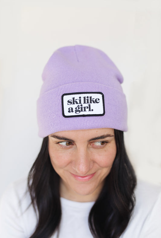 Ski Like a Girl Classic Patch Beanie - Lilac