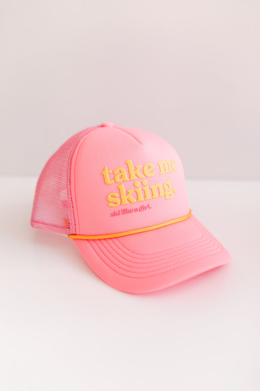 Flamingo Take Me Skiing Trucker Hat