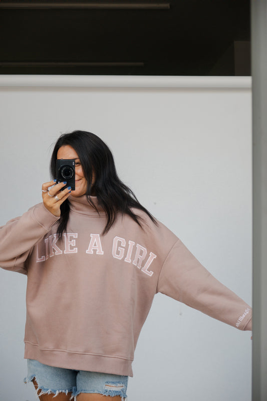 *PREORDER* Like a Girl Mock Neck Fleece Sweater