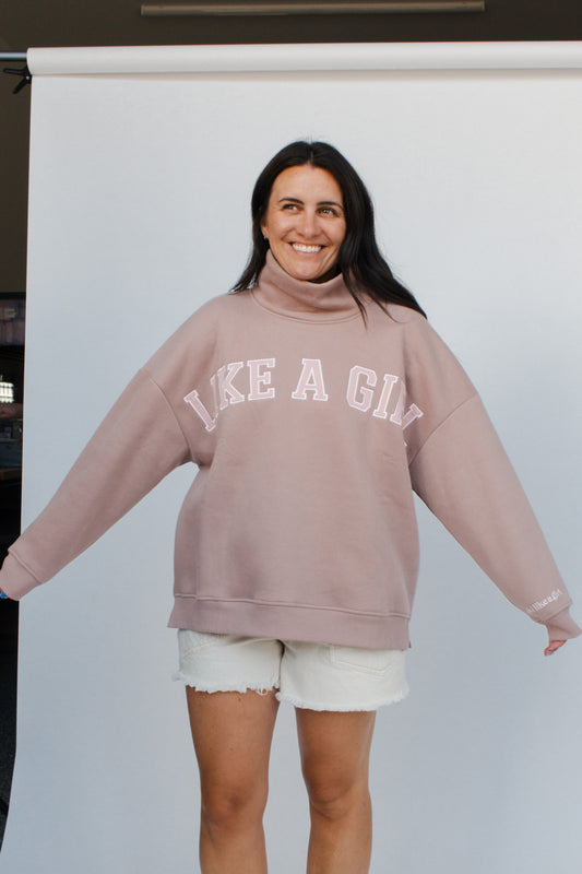 *PREORDER* Like a Girl Mock Neck Fleece Sweater