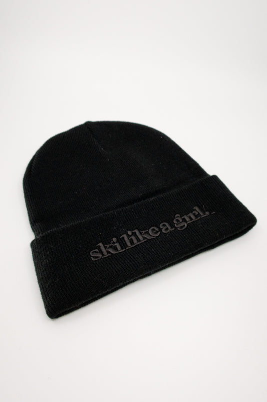 Black on Black Embroidered Beanie