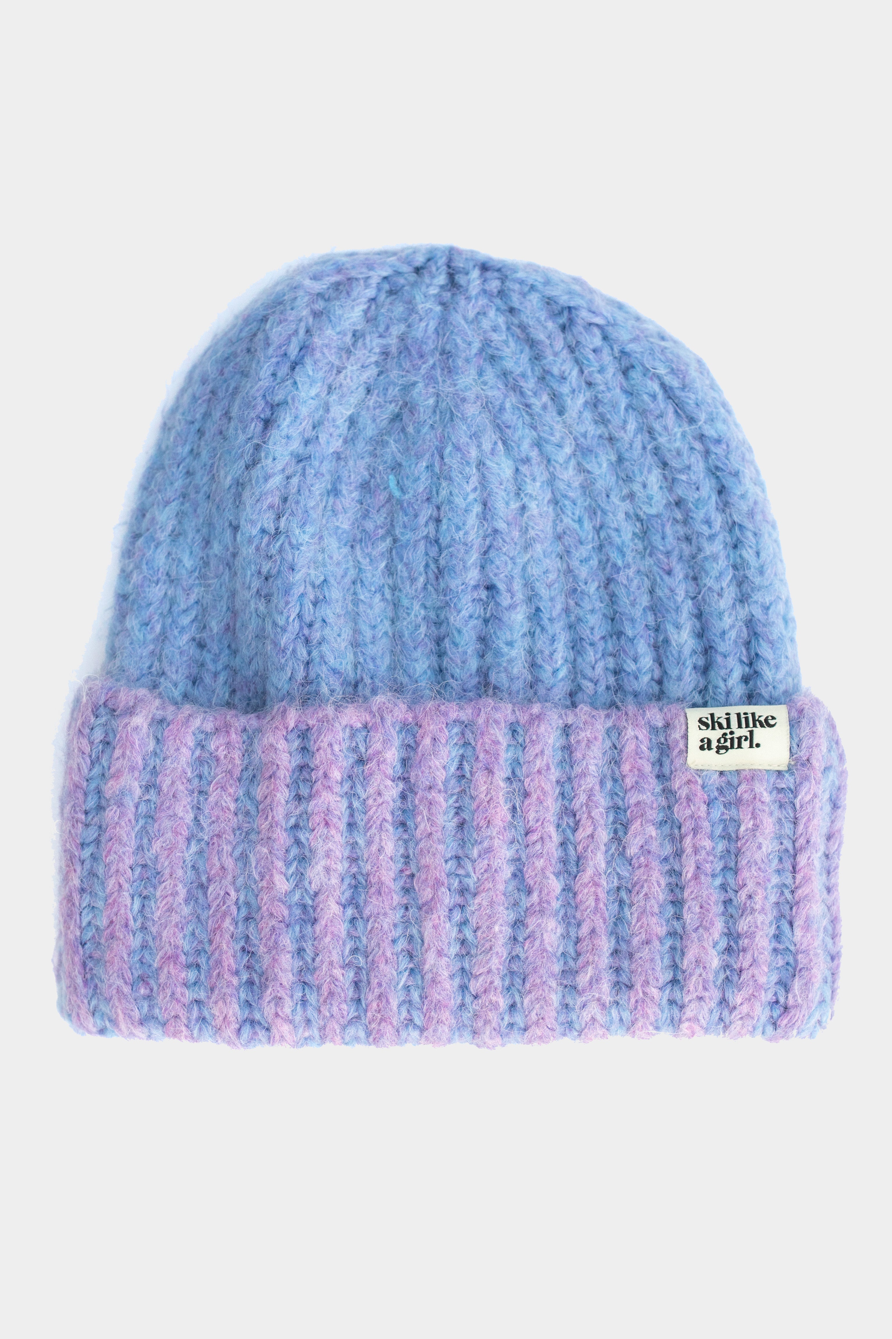 Whimgy Beanie Blue×Pink isecai Aprés Beanie – Frost – Ski Like a Girl