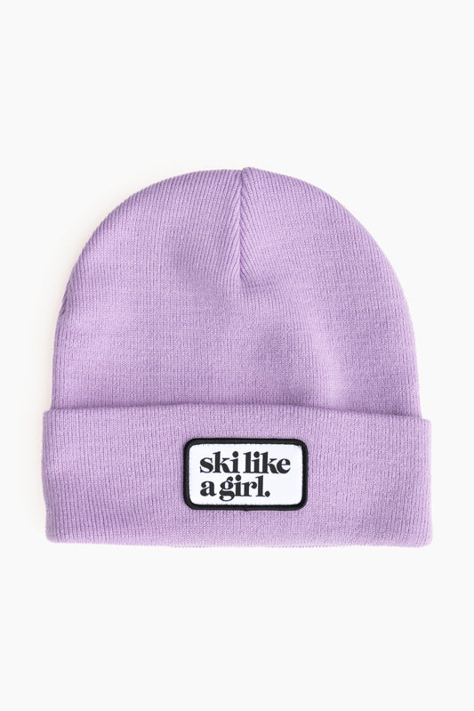 Ski Like a Girl Classic Patch Beanie - Lilac