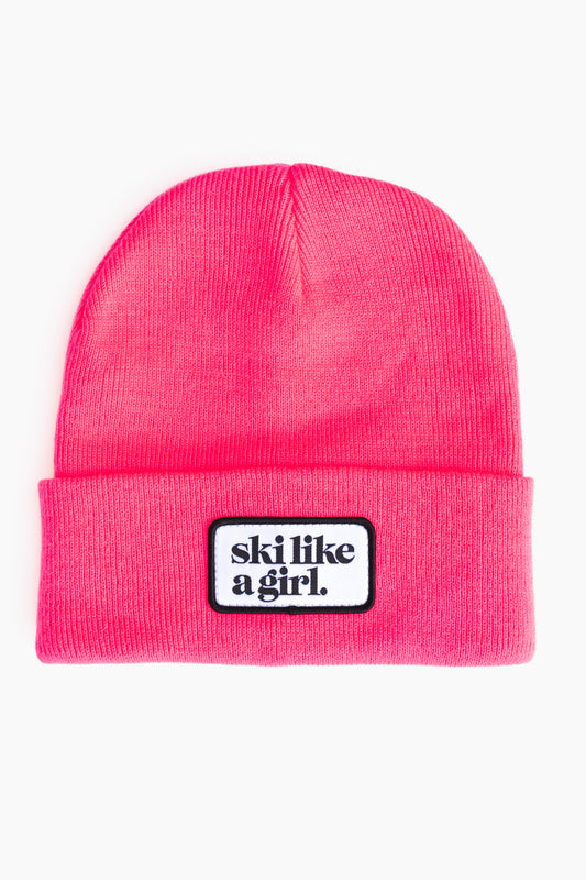 Hot Pink Beanie with Patch