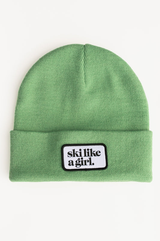 Ski Like a Girl Classic Patch Beanie - Green