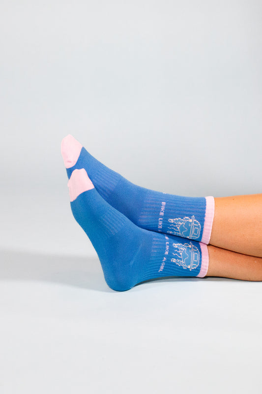 Bike Like a Girl Socks – Cobalt Sendy